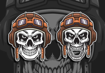 Skull head with pilot helmet illustration