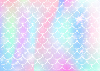 Princess mermaid background with kawaii rainbow scales pattern.