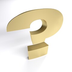 Question mark brass on white background - 3D rendering illustration