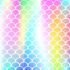 Holographic scale background with gradient mermaid.