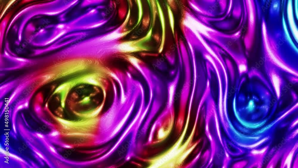 Poster realistic looping 3d animation of the abstract melting and morphing rainbow colors textured iridesce