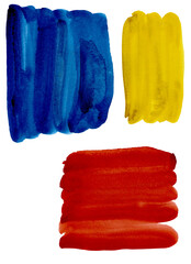 Yellow, red, blue watercolor abstract stains set