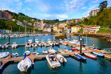Obraz premium Boats in the port of Mutriku town, Basque Country, Spain