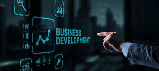 Business Development Planning. Inscription on 3D the virtual screen
