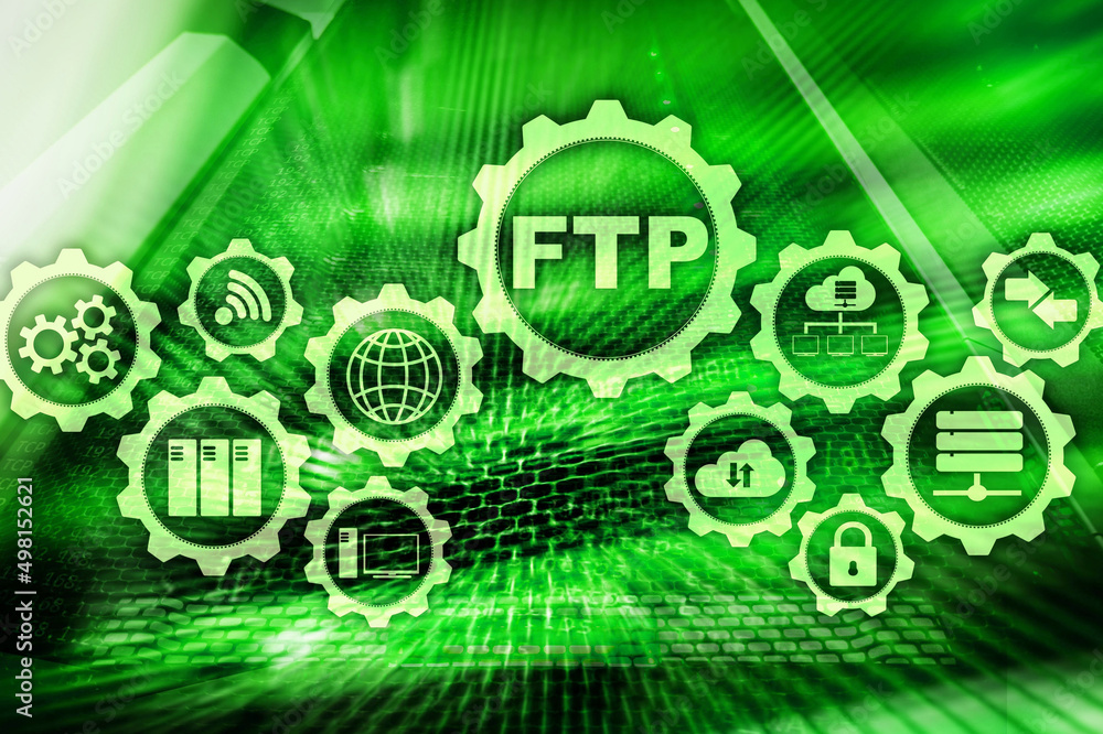 Poster ftp. file transfer protocol. network transfer data to server on supercomputer background