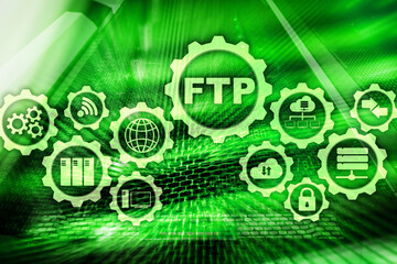 FTP. File Transfer Protocol. Network Transfer data to server on supercomputer background
