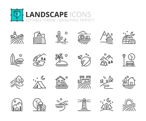 Rolgordijnen Simple set of outline icons about the landscape © spiral media