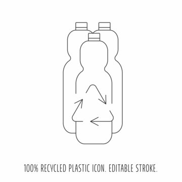 Recycle plastic bottle and garbage recycling icon concept of waste sorting. Editable stroke. Vector stock illustration isolated on white background for packaging logo print. 