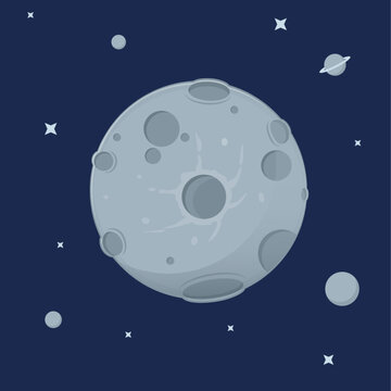 Moon and Stars Vector Illustration on dark blue background