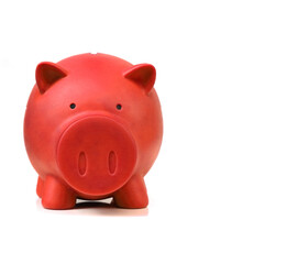 red piggy bank isolated in white background.