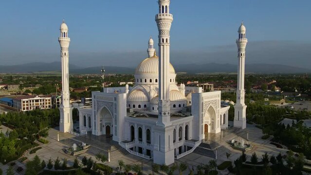 Mosque Pride of Muslims named after the Prophet Muhammad in Shali. Drone view