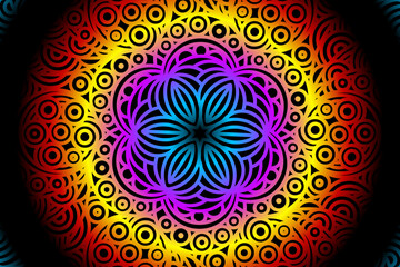 seamless circular circle candy colour caleidoscope gradient flower art pattern of indonesian traditional tenun batik ethnic dayak ornament for wallpaper ads background 