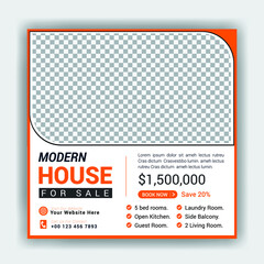 Real estate home for sale or house property instagram post design or social media banner template