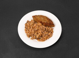 mushroom dish and cutlet