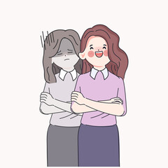 Business woman worried about somethings and anxious character.Hand drawn doodle style vector design illustrations.