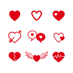 Pack of heart and love sign design vector