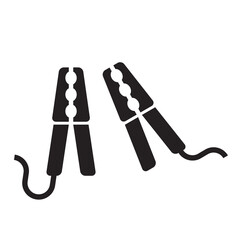 Car battery jumper power cables icon, black isolated on white background, vector illustration.