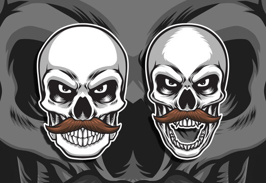 Mustache skull head vector illustration