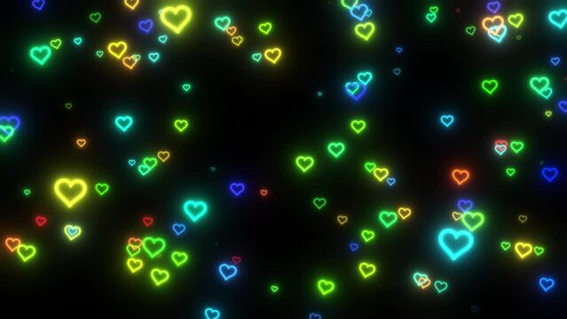 colourful flying Neon heart background