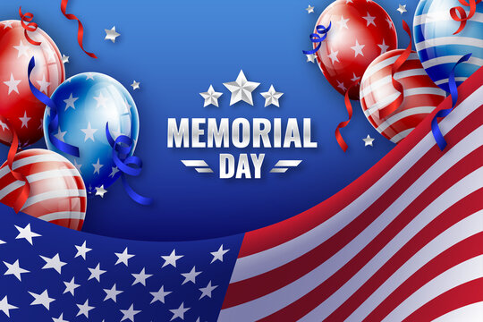 Realistic Gradient Memorial Day USA Background with baloon and stars