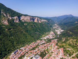 Obraz premium Aerial view of town of Teteven at Balkan Mountains, Bulgaria