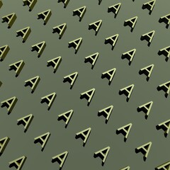 Letters A background design. Greenish abstract sign A. Abstract letters A.3D render illustration.