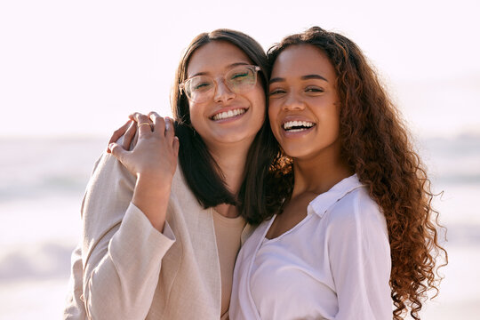 We Understand Each Other Better Than Anyone Else. Shot Of Two Best Friends Standing Outside With Their Arms Around Each During The Day.