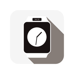 Smart watch with time clock on screen, vector illustration