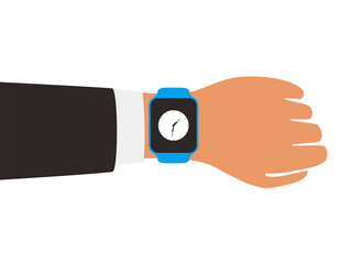Man wearing fashion smart watch, vector illustration