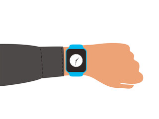 Man wearing fashion smart watch, vector illustration