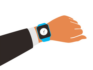 Man wearing fashion smart watch, vector illustration