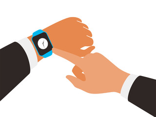 Man wearing fashion smart watch, vector illustration