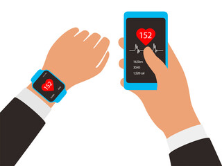 Man wearing fashion smart watch, vector illustration