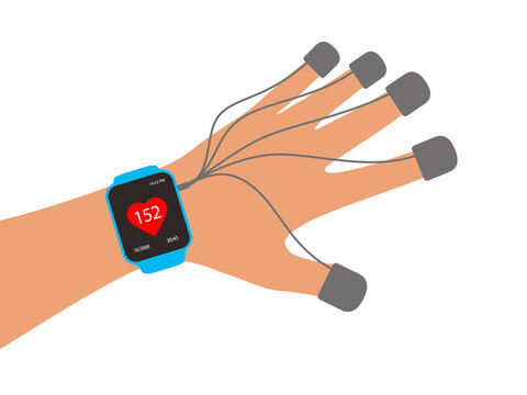 Fashion Smart Watch With Sensors, Flat, Vector Illustration