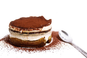 Fresh Tiramisu Cake, white background