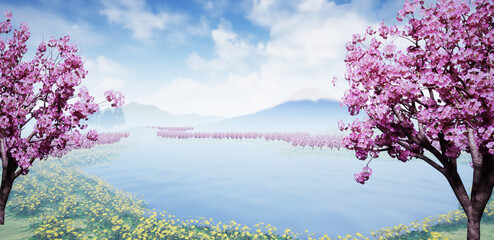 CG_富士山と桜と湖