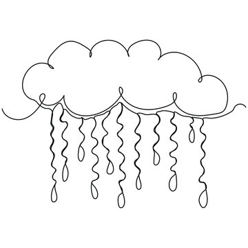 recommend clip art: Continuous one line drawing of raining cloud. Vector illustration