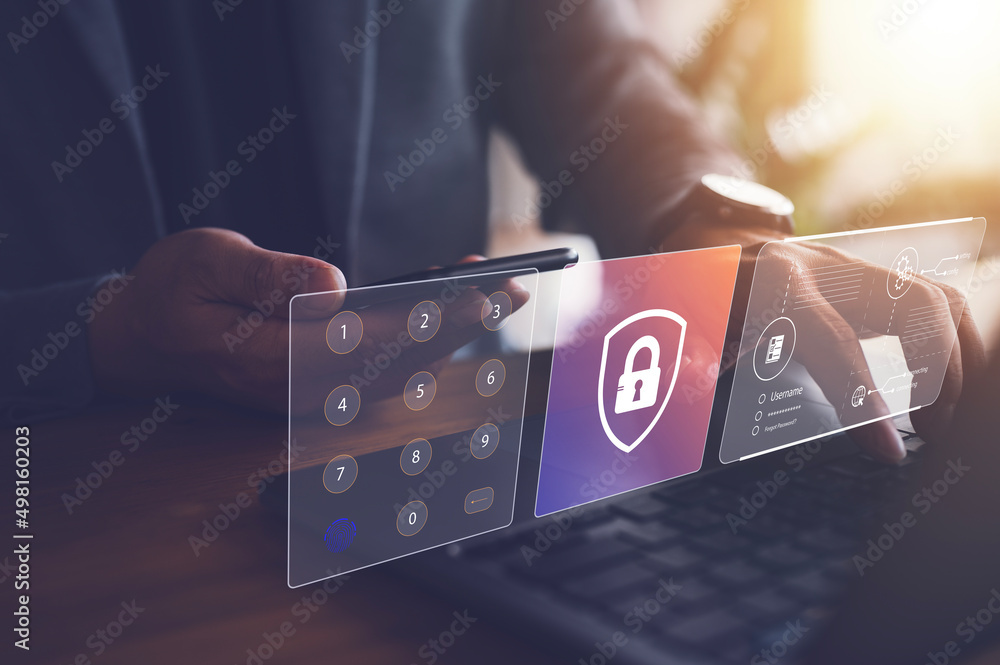 Poster cyber security concwpt, information security and encryption, secure access to user's personal information, secure Internet access, cybersecurity..