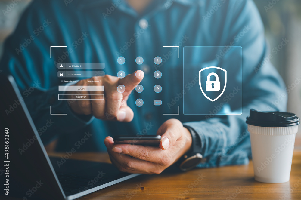 Poster cyber security concwpt, information security and encryption, secure access to user's personal information, secure Internet access, cybersecurity..