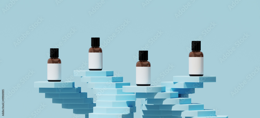 Poster minimal abstract background for product presentation. blue spiral stair podium on blue background. 3