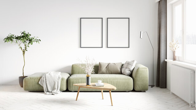 Mock-up frame in home interior background, 3d render