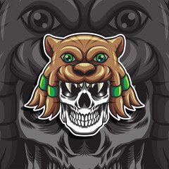 Head skull with tiger hat illustration
