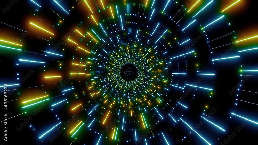 Poster bright footage made in abstraction.design. bright with elements of yellow and blue light around, mad