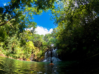 View of a hidden waterfall located in Mauritius	