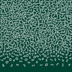 Falling handdrawn chalk numbers. Math study concept with flying digits. Great back to school mathematics banner on blackboard background. Falling numbers vector illustration.