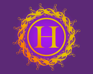 Golden flower logo design with letter H. Luxury gold emblem, brand or company name. Round floral icon for jewelry salon, boutique, cosmetics store, shop.