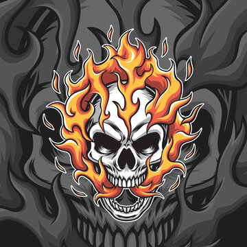 fire skull head vector illustration
