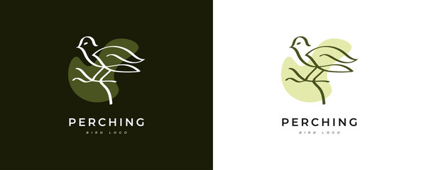 Elegant and Minimalist Bird Logo Design. Perching Bird Illustration for Business Brand Identity