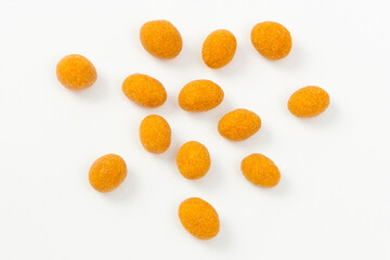 Fresh, Tasty Peanut with Sea Salt and Crispy Refined Chili Coating. Snacks Isolated on a White Background