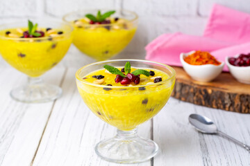 The traditional dessert of the Ottoman palace, Pudding-like sweet; Turkish Traditional Dessert Zerde